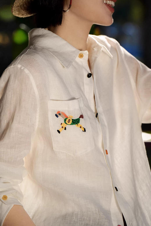 小马刺绣老钱风棉麻衬衣防晒衫 商品图9