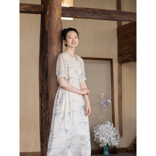 牧衣游原创 匹绣苎麻连衣裙女夏新款轻薄柔软宽松文艺长裙 知未了 商品图1
