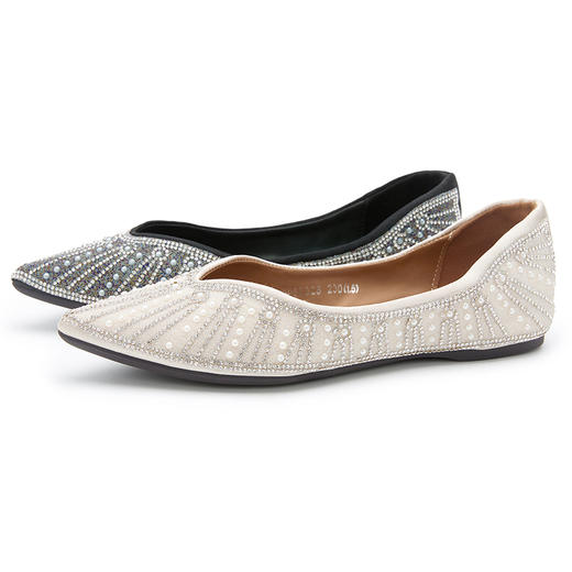 西遇水钻尖头浅口单鞋女2026新款春季珍珠百搭舒适仙女风平底鞋子V0066328 商品图4