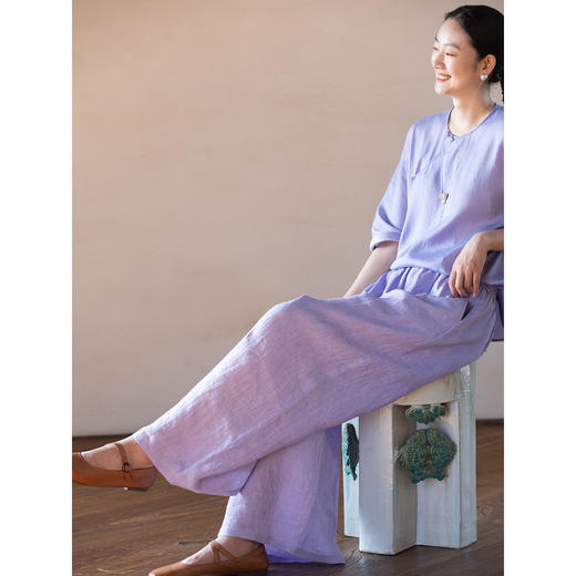 牧衣游原创 汉麻净色裤子女夏季轻薄舒爽宽松简约百搭休闲裤 雾漫 商品图3