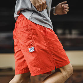 马登工装美式橘红色海边度假沙滩短裤塔丝隆外穿休闲五分裤男夏季