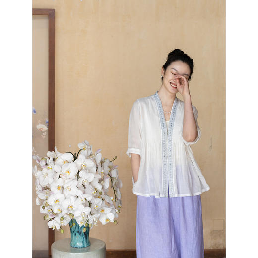 牧衣游原创 机绣苎麻外套女夏新款轻薄透气百搭休闲文艺开衫 早川 商品图1
