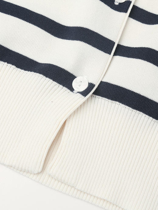 韩系松弛感条纹针织马甲女 黑白撞色 V 领挂脖系带单排扣开衫 小个子通勤百搭无袖上衣 商品图3