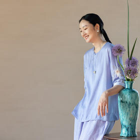 牧衣游原创 22姆米重磅双宫绸手工刺绣小衫古朴系带禅意上衣 星阳