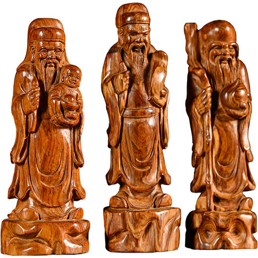 二十世纪	黄花梨木雕福禄寿人物摆件一组 商品图5