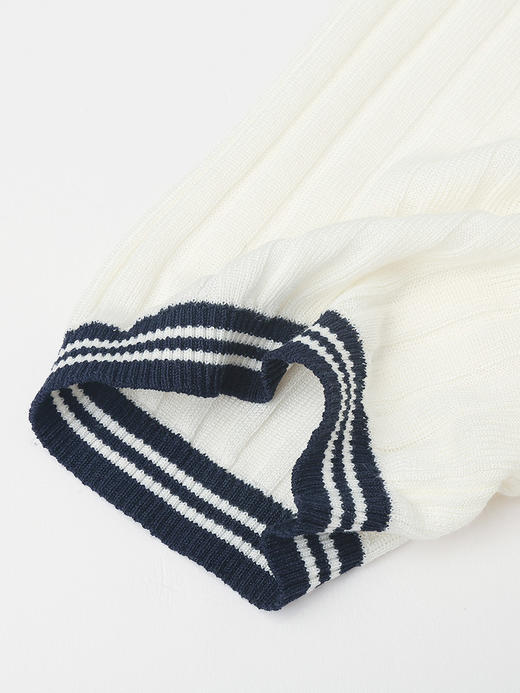 轻奢高级感坑条 Polo 领针织衫女 米白色撞色条纹拉链短袖 小个子通勤气质显瘦上衣 商品图4