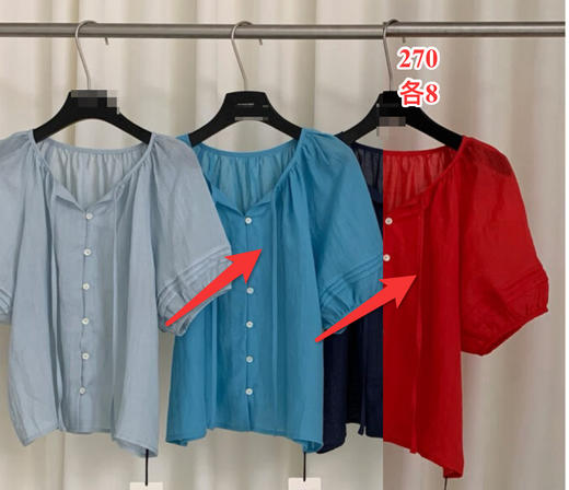 【门店同款】ENJOY夏季泡泡袖压褶上衣 162643906 商品图0