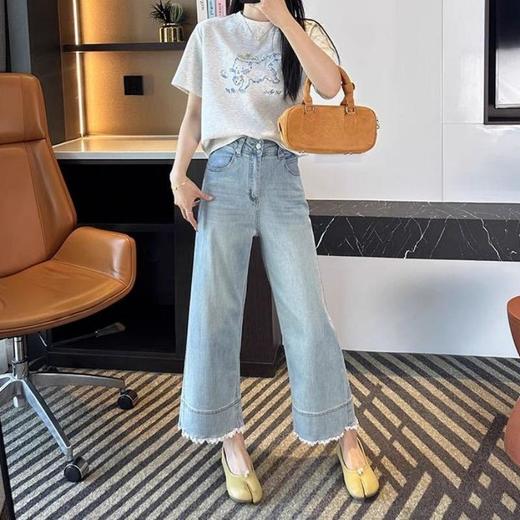 薄款蕾丝九分牛仔阔腿裤 商品图5