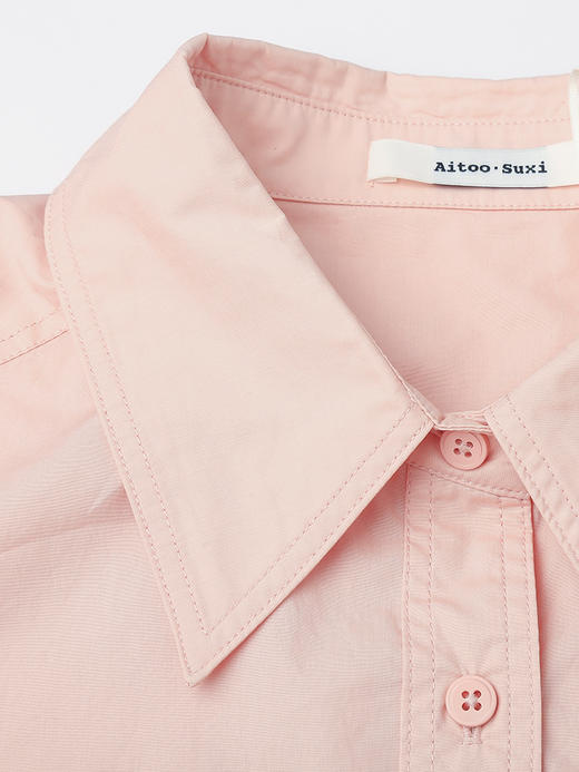 韩系慵懒风粉色长袖衬衫女 翻领单排扣宽松防晒衬衣 小个子通勤百搭上衣 商品图2