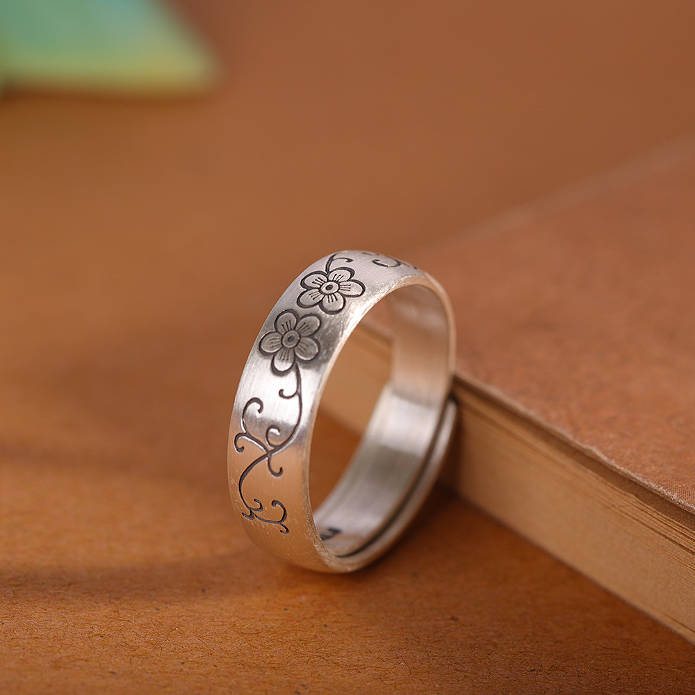 【美好生香】足银999..9梅花拉丝面开口戒指【RP-JZ580190】