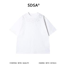 SDSA男装2026新款高贵轻奢美式复古星星烫钻短袖宽松圆领 T 恤