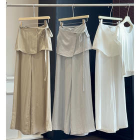 【时尚设计感冰丝麻料】高腰带屁帘阔腿裤 夏新款 慵懒休闲拖地长裤子 