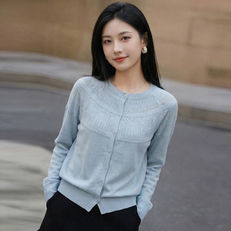 「自」全新升级【铂金会员146/天猫199/差价53】(84152)洛诗琳春季薄款针织开衫2026新款镂空钩花宽松长袖外套女