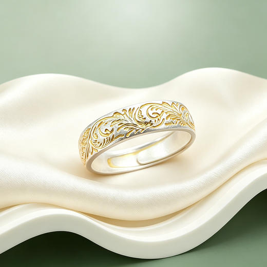 【宏艺珠宝】卷草流金·足银戒指 商品图1