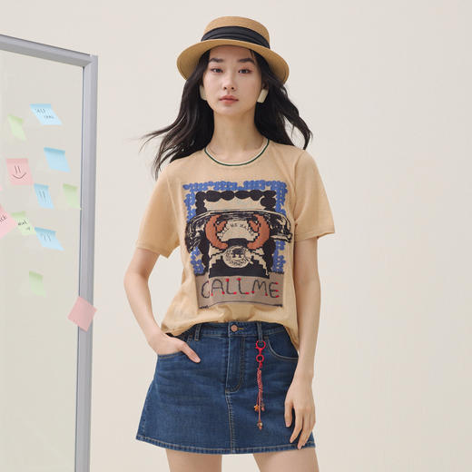 谜底套头针织衫短袖2026夏新品趣味提花透气质感毛衣女262MZ0760 商品图0