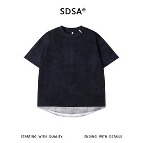 SDSA男装2026新款做旧假两件短袖T恤拼接下摆宽松圆领休闲上衣