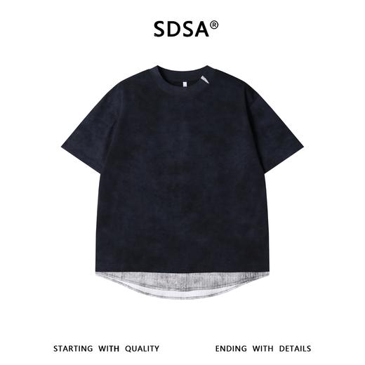 SDSA男装2026新款做旧假两件短袖T恤拼接下摆宽松圆领休闲上衣 商品图0