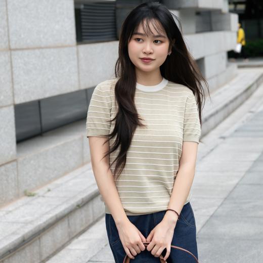莱赛尔条纹针织短袖|100%莱赛尔，经典条纹撞色设计，显瘦不挑人 商品图0