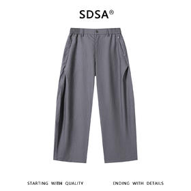 SDSA男装2026新款高贵轻奢时尚简约纯色侧边褶皱铆钉休闲裤百搭