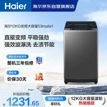 海尔（Haier） 全自动波轮洗衣机 12KG大容量 直驱变频 一级能效 家电京东自营 EB120B53Mate1 商品图5