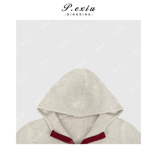 04-2潘依绣丁丁宠粉羊毛减龄松弛撞色连帽双拉链长袖针织外套Q35471 商品图2