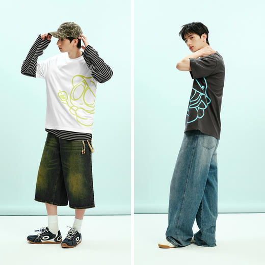 森马罗小黑短袖T恤男夏联名印花针织衫2026新款潮流时髦舒适上衣 商品图4