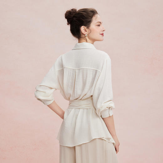 RF205斯尔丽26夏季新款廓形宽松下摆绑带显腰身挡胯长衬衫 商品图1