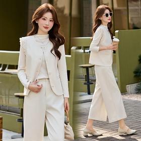 OL通勤风套装女装小个子春季新款气质马甲T恤七分裤三件套SNX3251