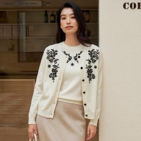 法式“重工钉珠刺绣”醋酸羊毛针织衫，手感滑、软、糯，高定设计细节拉满