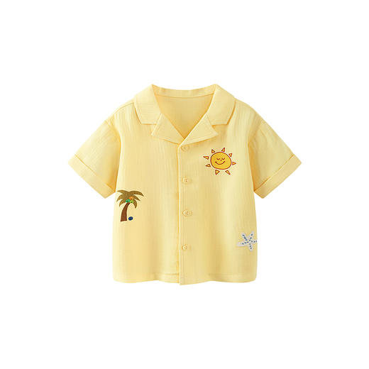 迷你巴拉巴拉男童短袖衬衫竹棉透气度假风翻领开襟上衣2026夏新品 商品图4