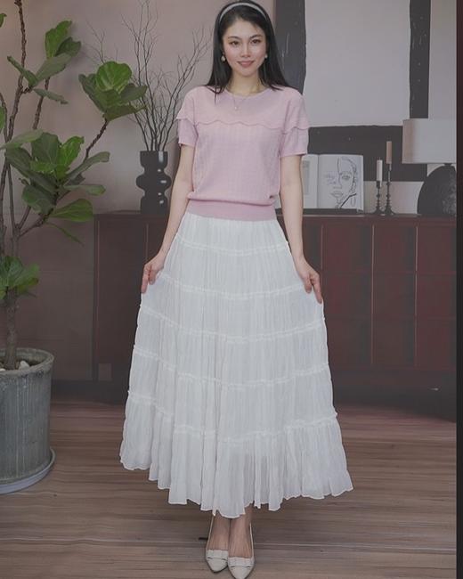 司歌压褶橡筋弹力气质白月光半裙大伞裙C93G602 商品图1