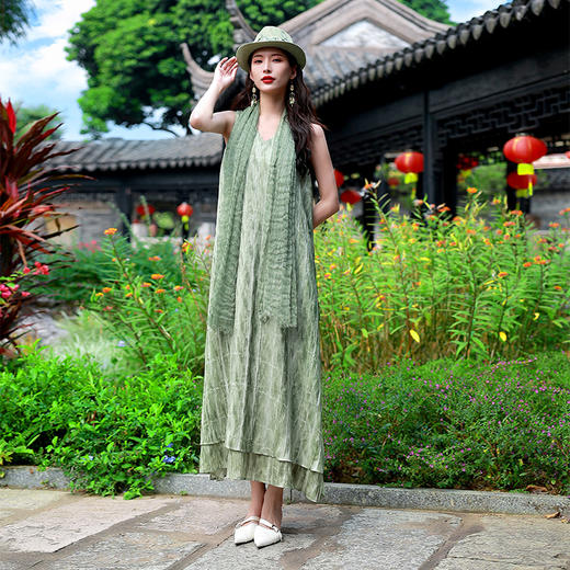 【春季新品】碧影叠纱民族风炒色两件套连衣裙 | 预售15天 商品图3