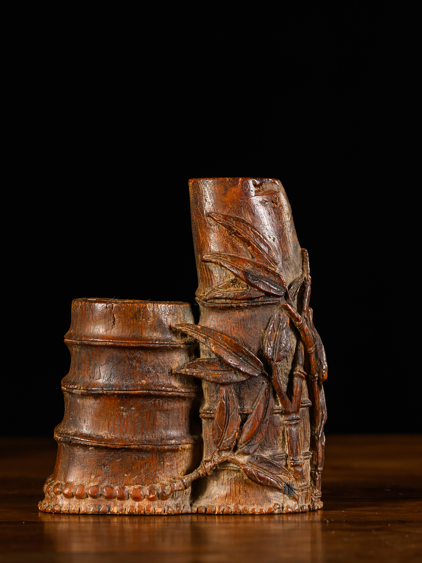 清	竹雕竹节工笔插