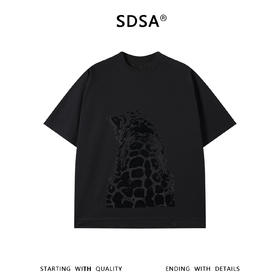 SDSA男装2026新款高贵轻奢潮牌痞帅植绒豹纹设计圆领短袖T恤百搭