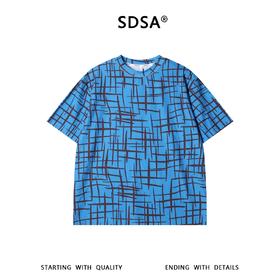 SDSA男装2026新款不规则格纹印花短袖T恤坑条肌理宽松圆领上衣