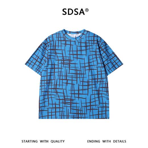 SDSA男装2026新款不规则格纹印花短袖T恤坑条肌理宽松圆领上衣 商品图0