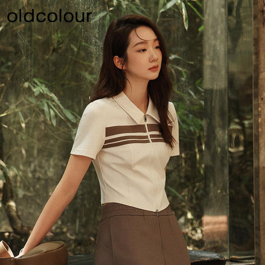 oldcolour夏季新品修身显瘦设计感气质百搭短袖T恤Q290202A1 商品图0