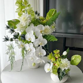 卓远高端白绿色系蝴蝶兰蕙兰混搭桌花