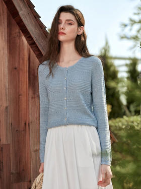 绝美会呼吸的和纸亚麻法式亮片镂空针织开衫