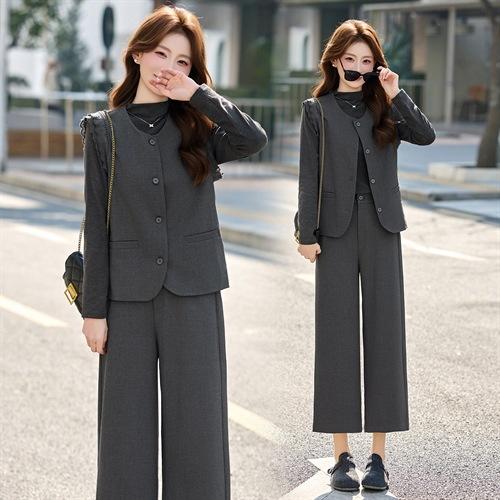 OL通勤风套装女装小个子春季新款气质马甲T恤七分裤三件套SNX3251 商品图3