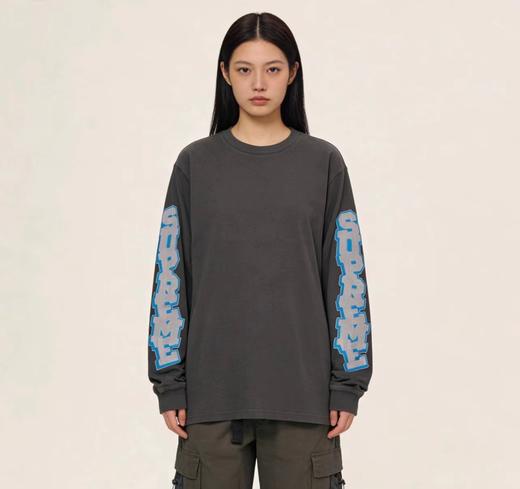 F040307春夏季新款复古做旧男女同款双臂彩色印花字母宽松长袖T恤 商品图2