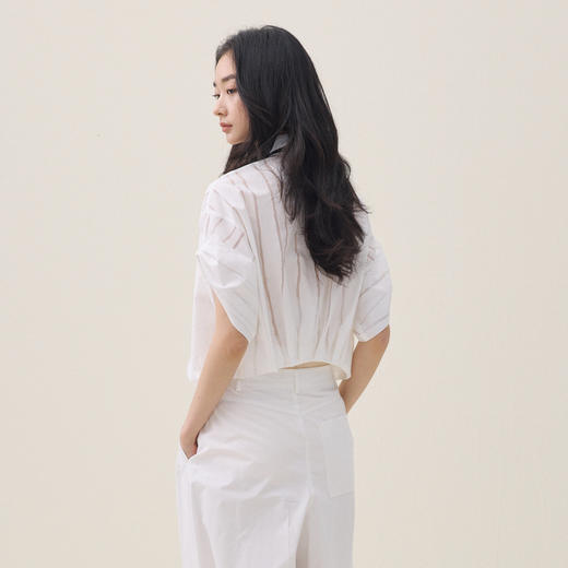 谜底花苞型衬衣短袖2026夏季新品浪漫艺术条纹短衬衫女262MC0461 商品图2