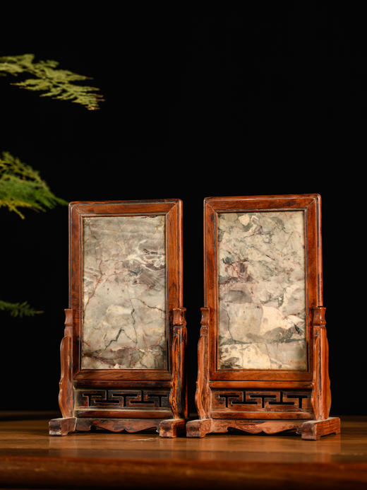 清	黄花梨镶云石砚屏（一对） 商品图4