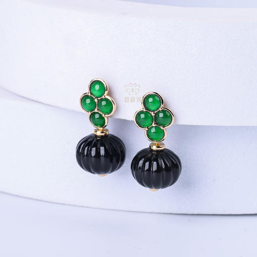 【福气满盈】绿翠黑玛瑙耳坠 商品图1