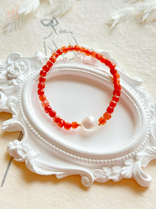 春日绽放 | 天然南红“方糖”巴洛克珍珠设计手链 商品图1