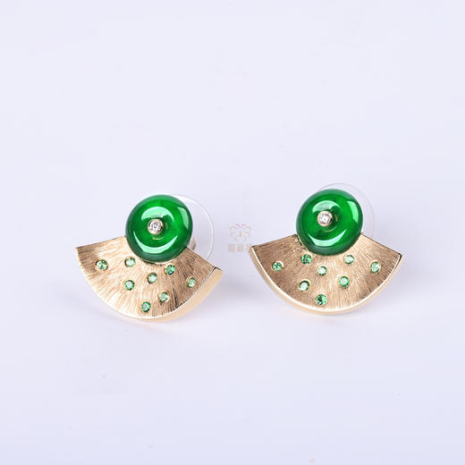【圆满】绿翠金扇耳钉G2603120 商品图1