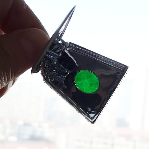 【天然正品】A货翡翠AU750收藏级白金镶钻镶天然细腻糯种满绿平安无事牌翡翠吊坠项链47.1*31.9*8.5MM（皆取最大值）230326NJS35 商品图8