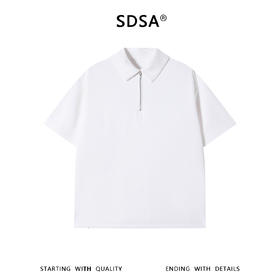 SDSA男装2026新款高贵轻奢潮牌简约纯色半拉链翻领短袖T恤百搭