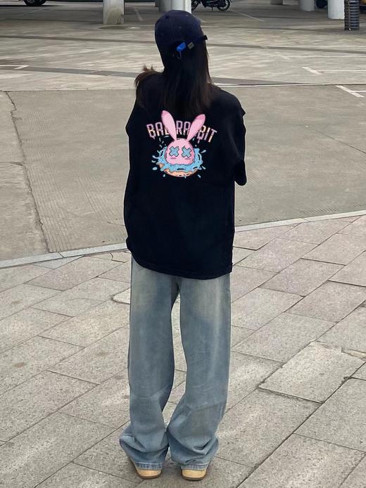 F040314夏季新款双砂面料立体印花舒适透气亲肤粉色兔子甜甜圈情侣短袖T恤 商品图7