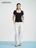 【商场同款】阿菁娜春夏季新款大U领针织T恤正肩设计显瘦遮肉竖坑条高弹亲肤A31X101019 商品缩略图3